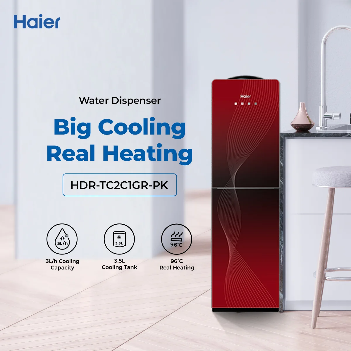 Haier - Refrigerator - Water Dispenser - Hot + Cold - HDR-TC2C1GR+ — HDR-TC2C1GR+