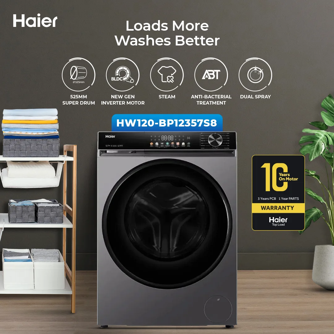 Haier - 12kg - Front Load - Washing Machine - Pillow Drum - Dual Spray - HW120-BP12357S8 — HW120-BP12357S8