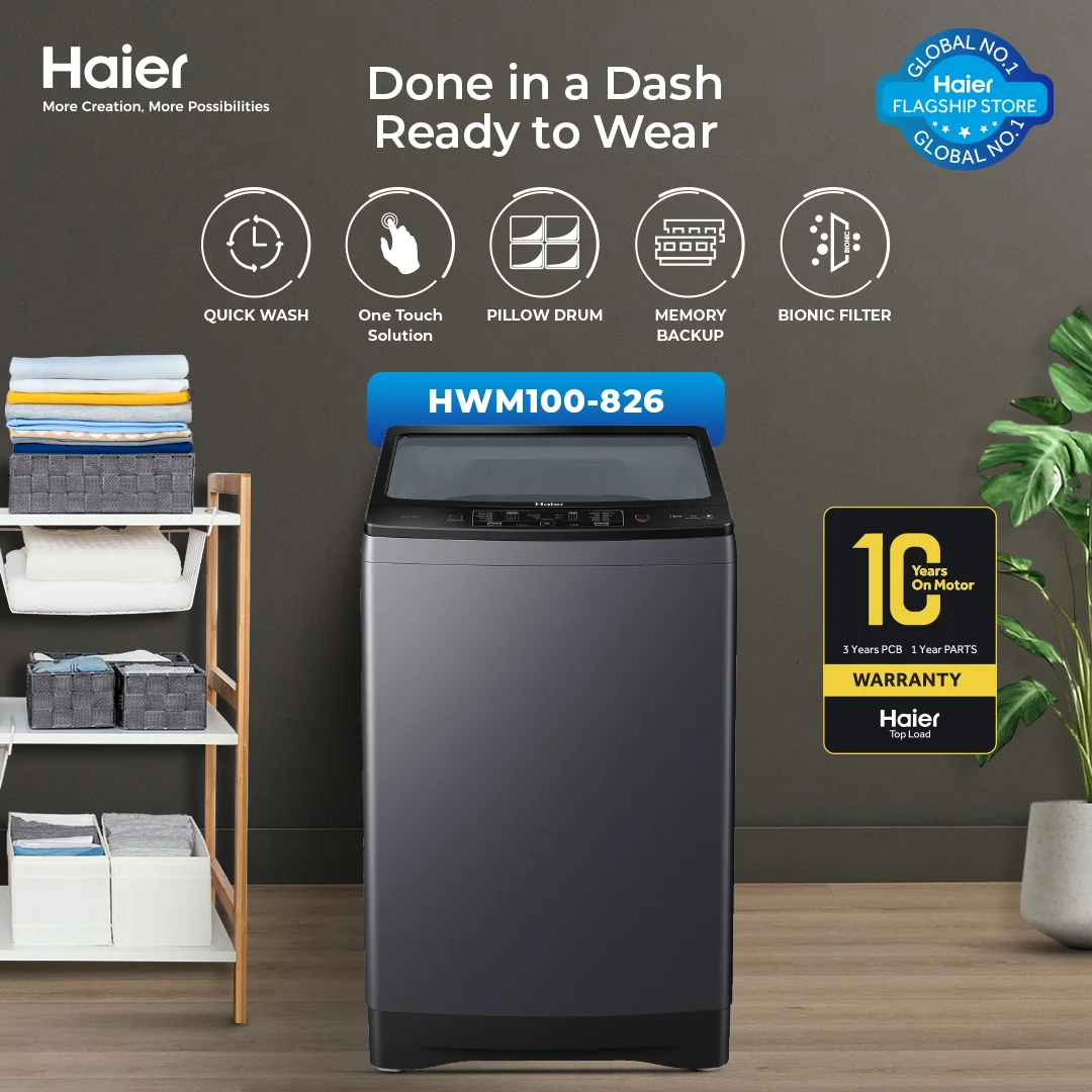 Haier - 10kg Top Loading - Fully Automatic - Washing Machine - Quick Wash - HWM 100-826S6 — HWM 100-826S6