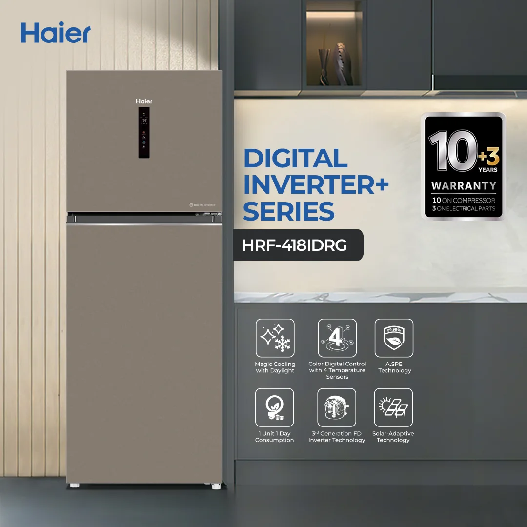 Haier - 14.76 CFT Refrigerator - Digital Inverter+ - 3rd Gen FD Inverter - Solar Adaptive Technology - HRF-418IDRG+ — HRF-418IDRG+