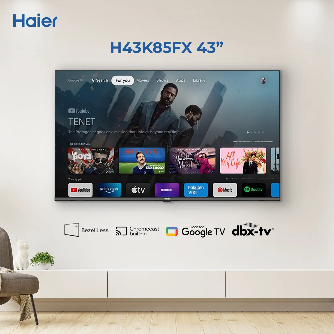 Haier - 43 Inch -Smart Google LED TV - Chromecast build in - Bazel Less - Mali G31 - H43K85FX+ — H43K85FX+