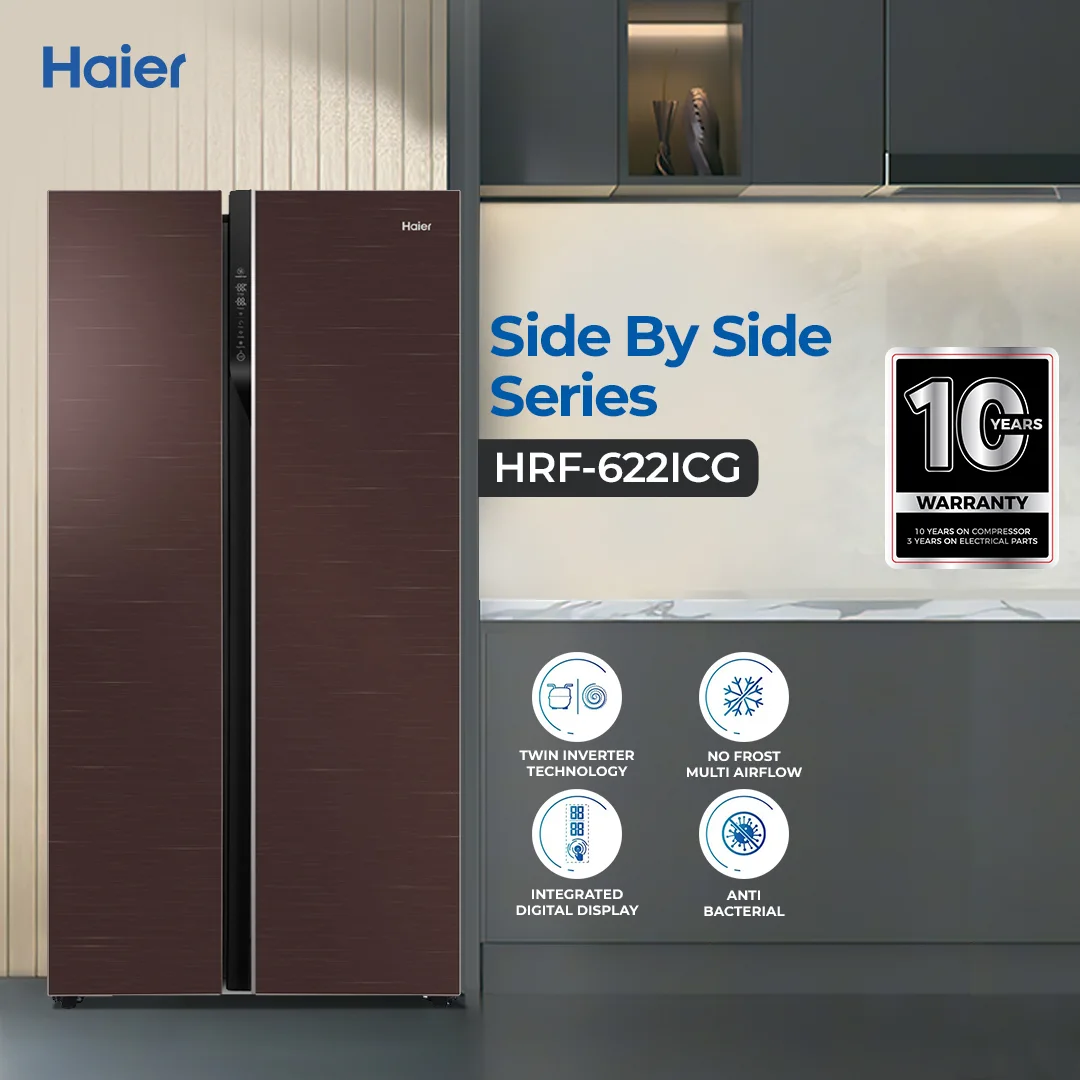 Haier - 22CFT Side by Side Refrigerator - Twin Inverter - Integrated Digital Display - DEO Freshness - HRF-622ICG — HRF-622ICG