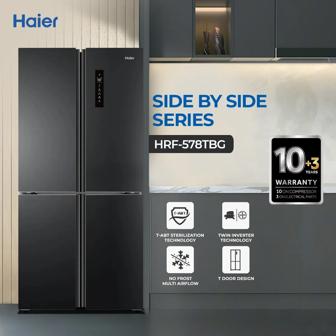 Haier - 20.6CFT Refrigerator - T-Door Inverter - T-ABT Technology - No Frost - HRF-578TBG+ — HRF-578TBG+