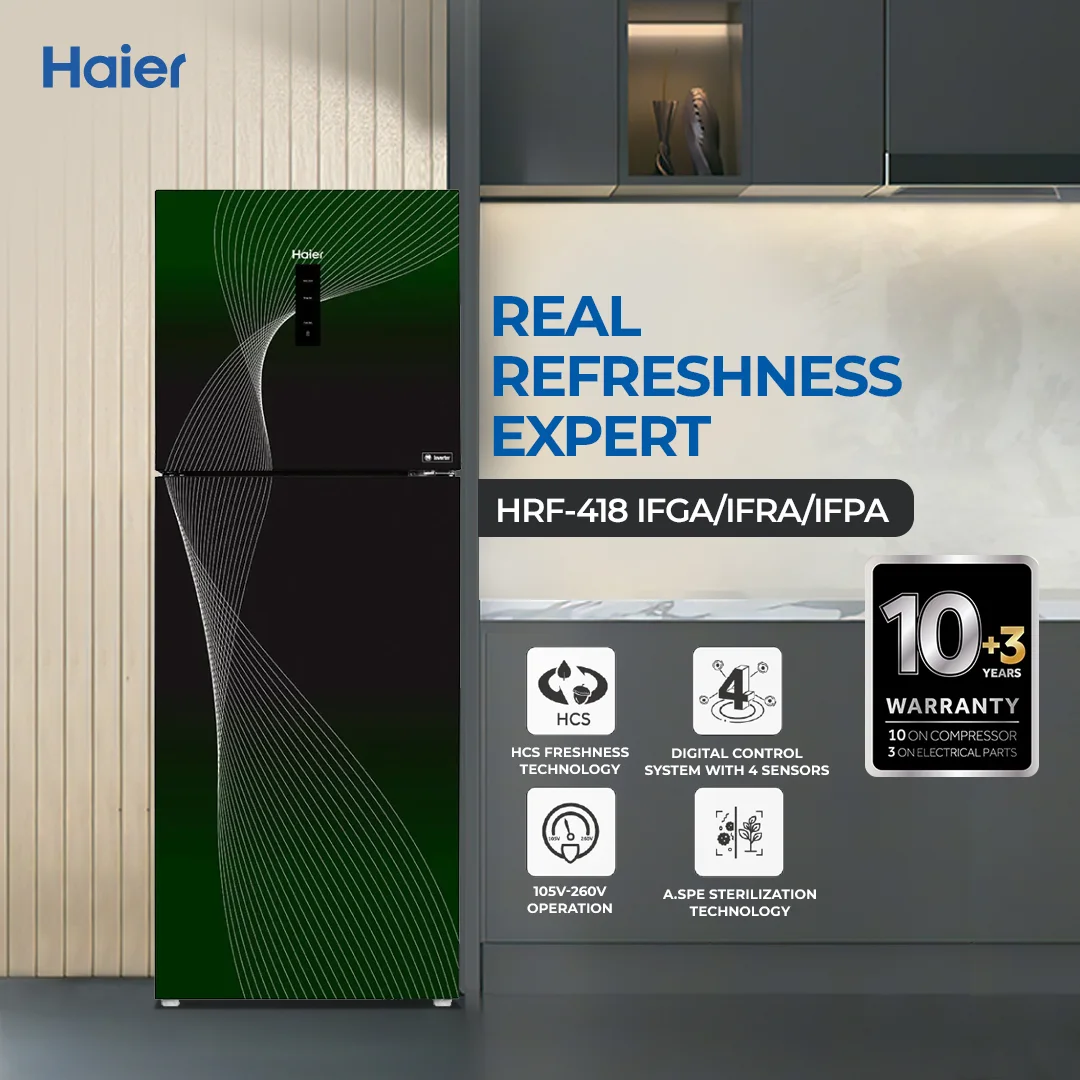 Haier - 14.7 CFT Digital Refrigerator - Inverter Freshness - HCS Technology - Solar Adaptive Technology - HRF-418 IFGA/IFRA/IFPA — HRF-418 IFGA/IFRA/IFPA