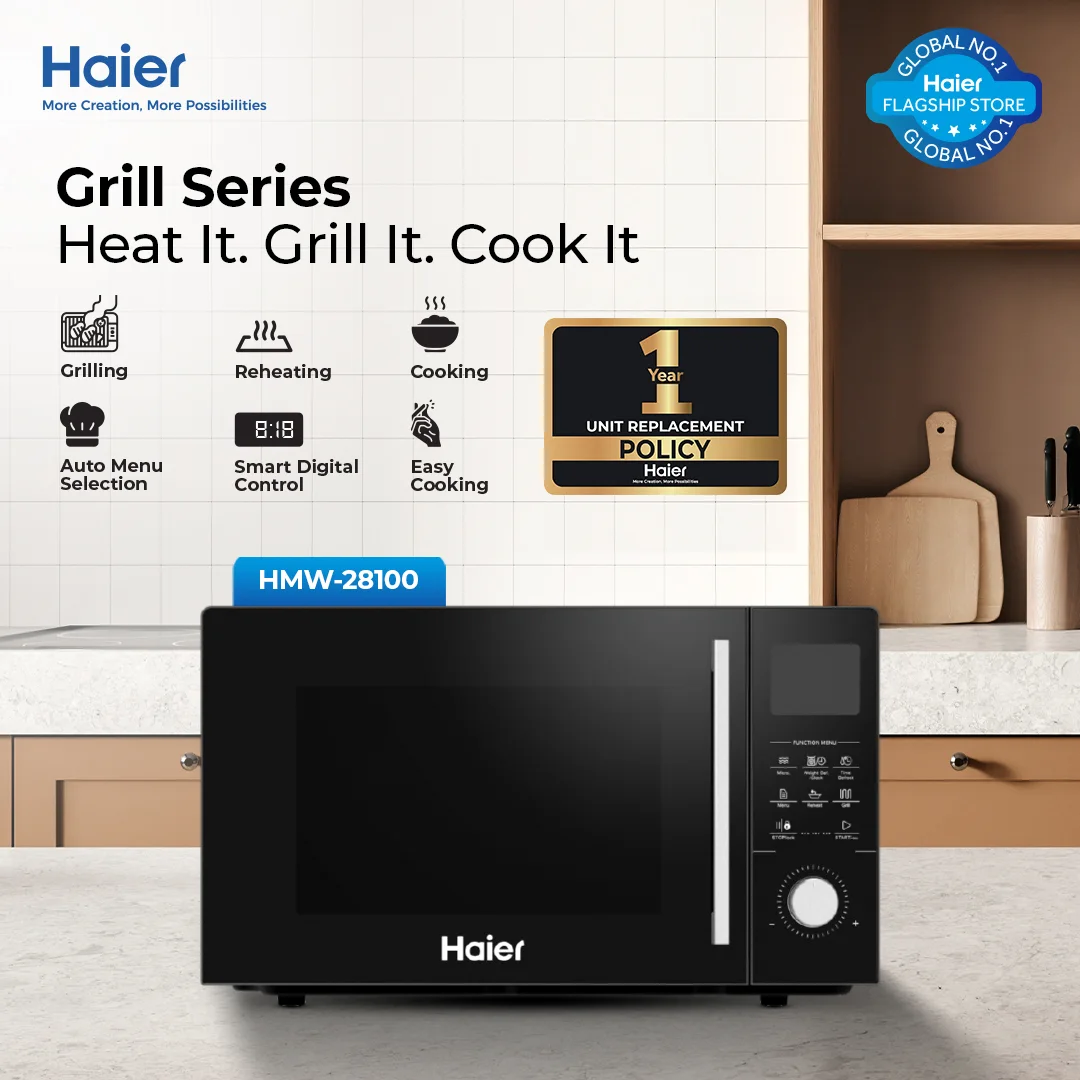 Haier - 28 L Digital Grill - Microwave Oven - Auto Menu Selection - Reheating - Cooking - HMW-28100 — HMW-28100
