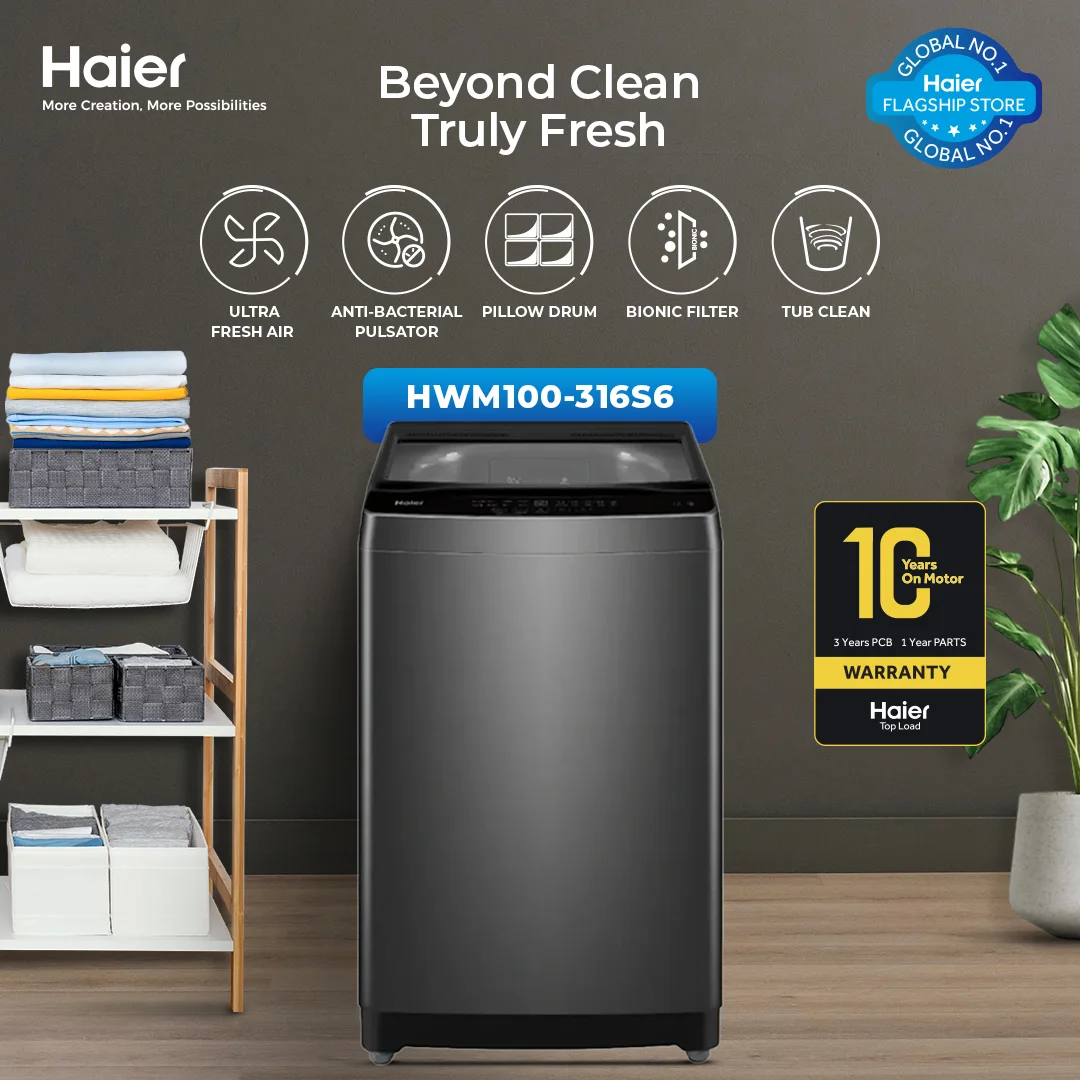 Haier - 10kg Top Loading - Fully Automatic - Washing Machine - Quick Wash - HWM 100-316S6 — HWM 100-316S6