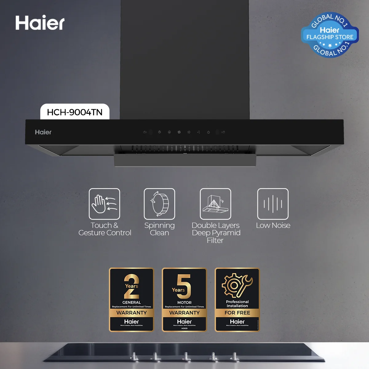 Haier - T - Shape Kitchen Range Hood - Touch & Gesture Control - Low Noise - Spinning Clean - HCH-9004TN — HCH-9004TN