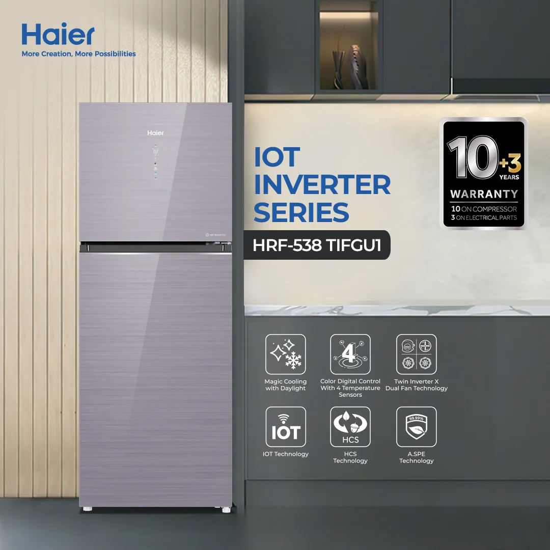 Haier - 19CFT Refrigerator - IOT Inverter - Twin Inverter X Dual Fan Technology - HCS Technology - HRF-538TIFGU1 — HRF-538TIFGU1