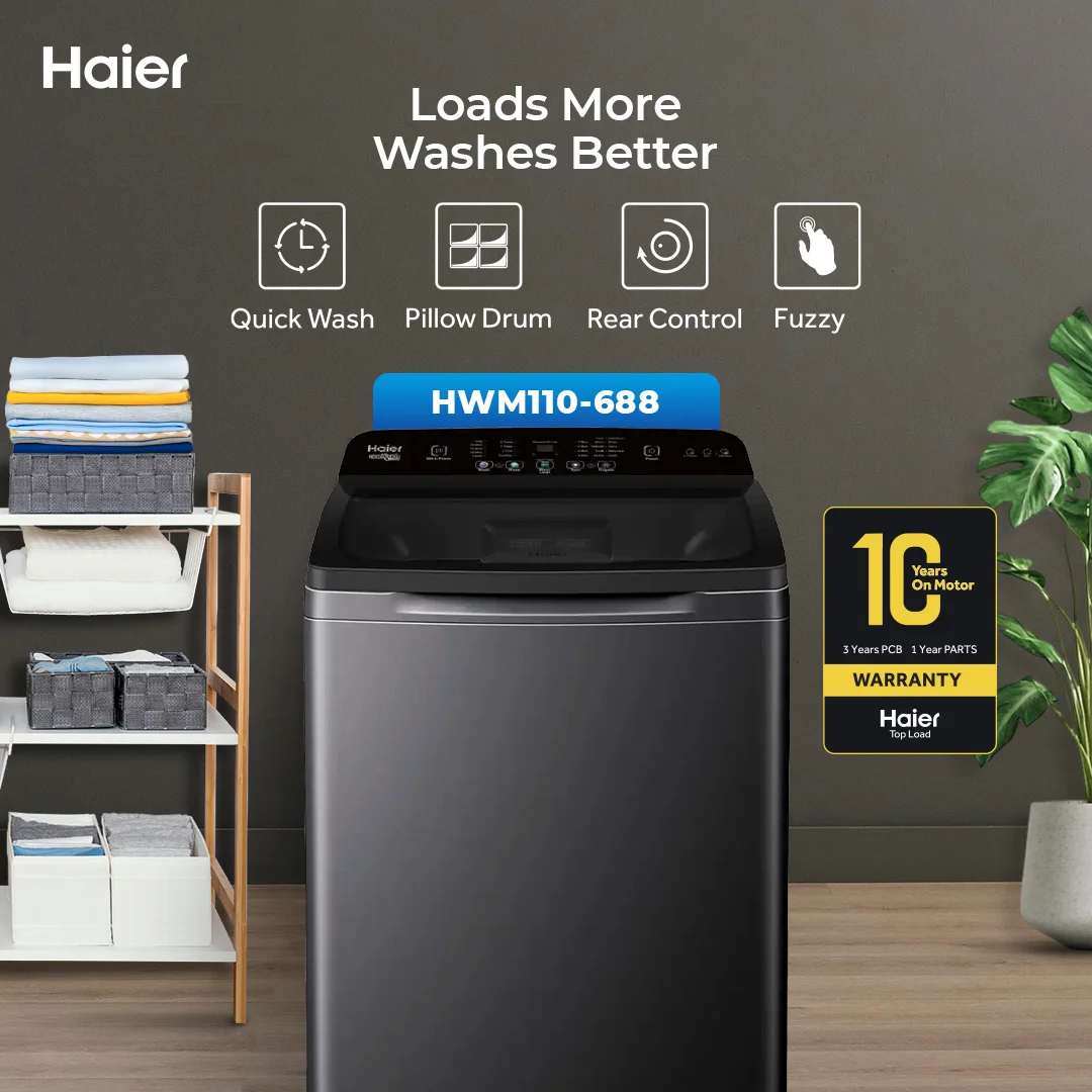 Haier -10kg - Top Loading - Fully Automatic - Washing Machine - HWM110-688 — HWM110-688