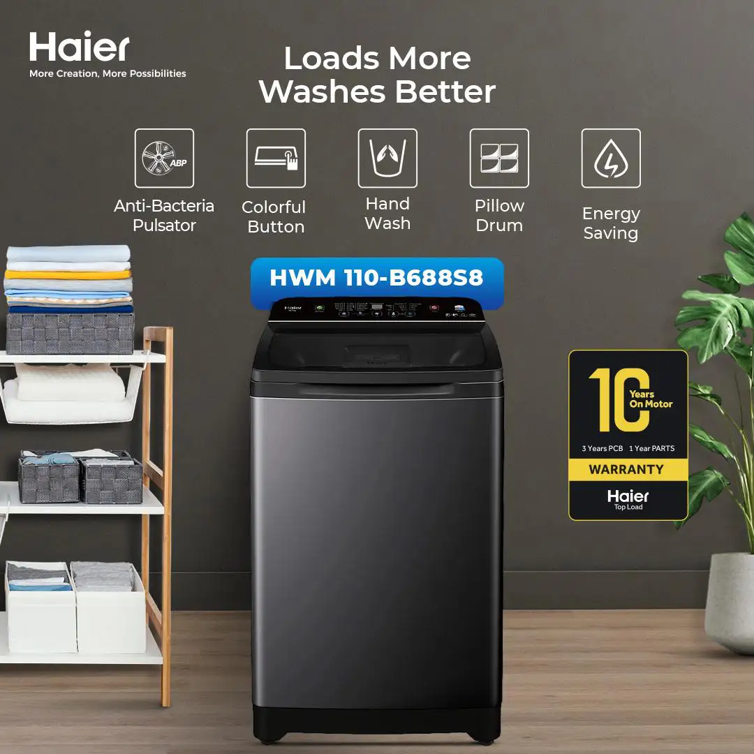 Haier -10kg - Top Loading - Fully Automatic - DM Inverter Motor - Washing Machine - HWM110-B688 — HWM110-B688