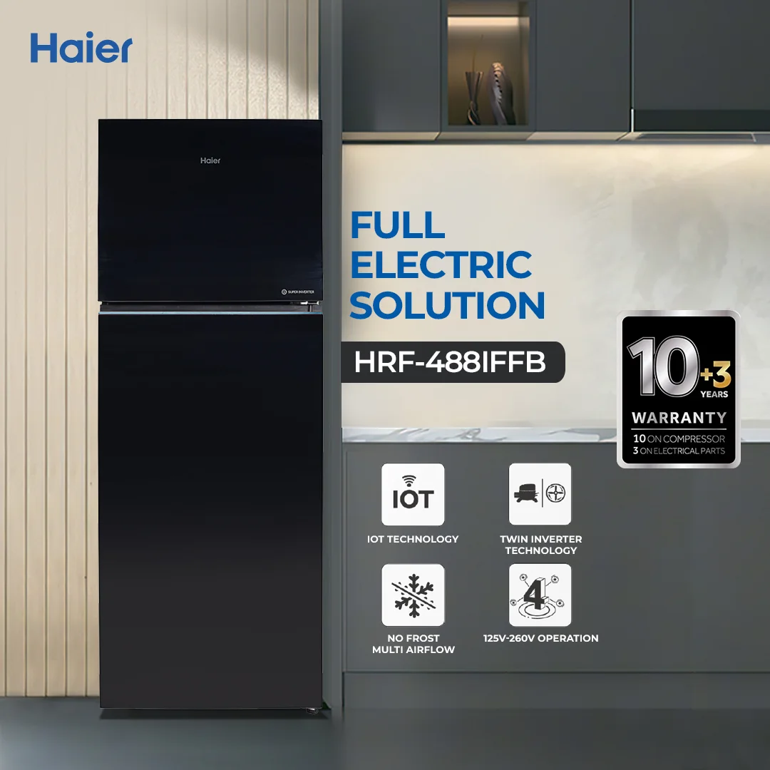 Haier - 17CFT Digital Inverter Refrigerator - No Frost - IOT Technology - Glass Door - HRF-488IFFB+ — HRF-488IFFB+