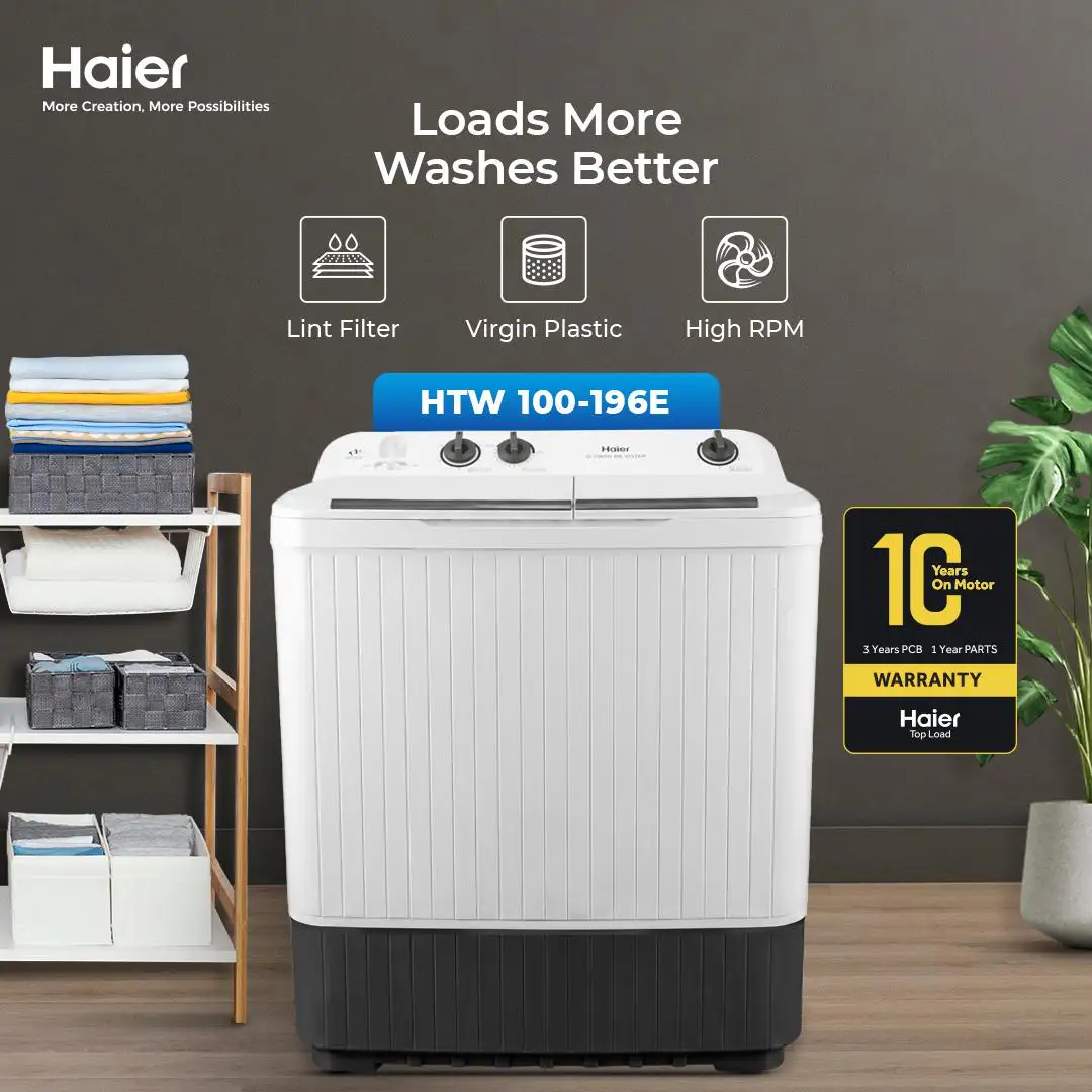 Haier - 10 kg Top Load Washing Machine - Gear Sytem Technology - Wide Volatage Range - HTW 100-196E — HTW 100-196E