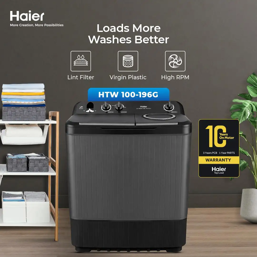 Haier - 10 kg Top Load Washing machine - Gear Sytem Technology - Fresh Air - HTW 100-196G — HTW 100-196G