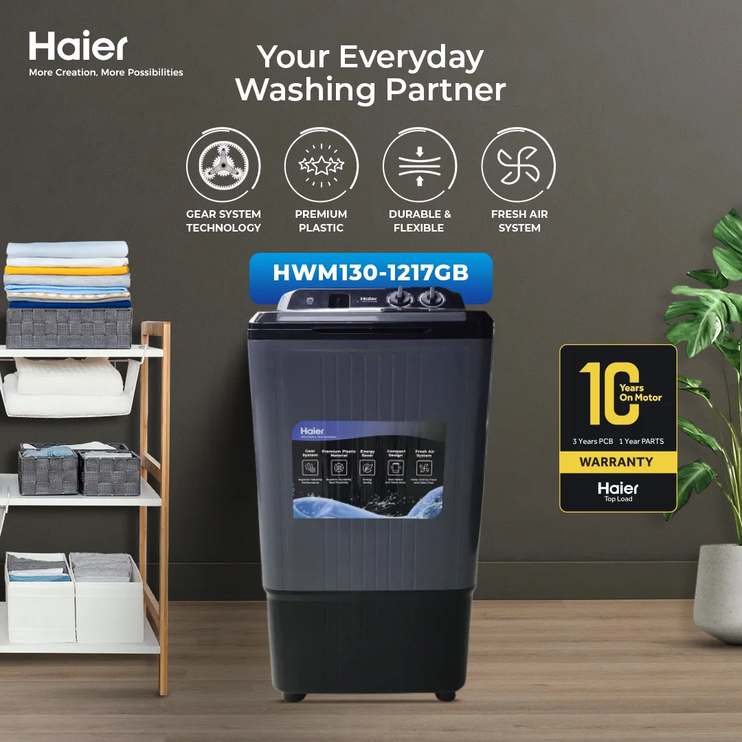 Haier - 13kg - Single Washer - Semi Automatic - Washing Machine - HWM 130-1217 GB — HWM 130-1217 GB