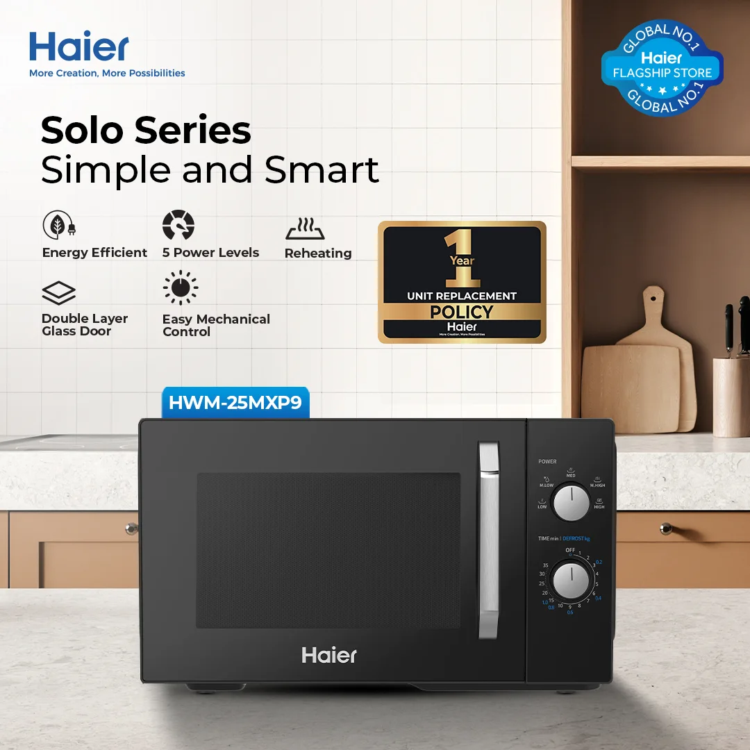 Haier - 25L Solo Microwave - Double Layer Glassdoor - Speed Defrost - HMW-25MXP9+ — HMW-25MXP9+