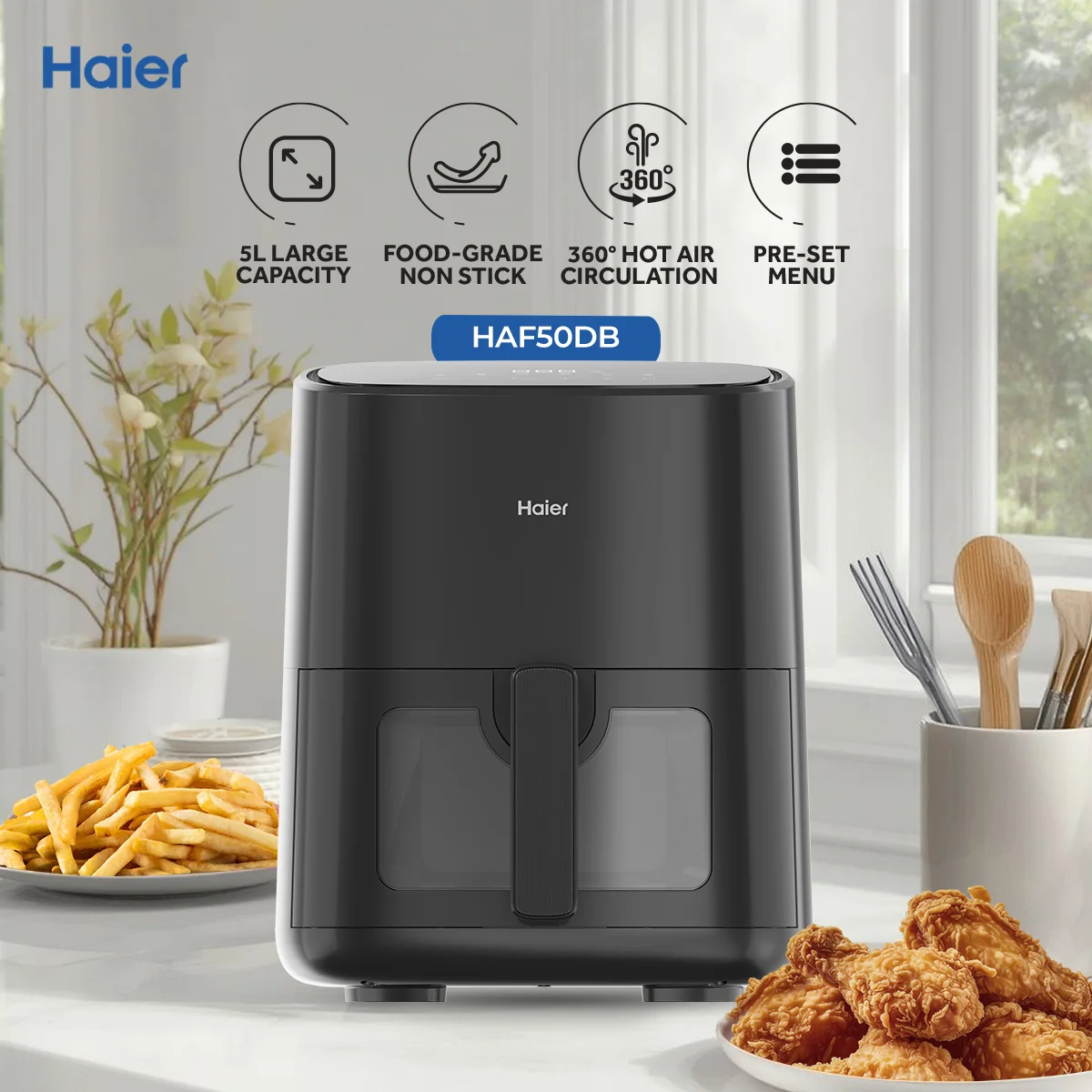 Haier - Black 5L - Digital Air Fryer - One Year Unit Replacement Warranty - HAF50DB+ — HAF50DB+