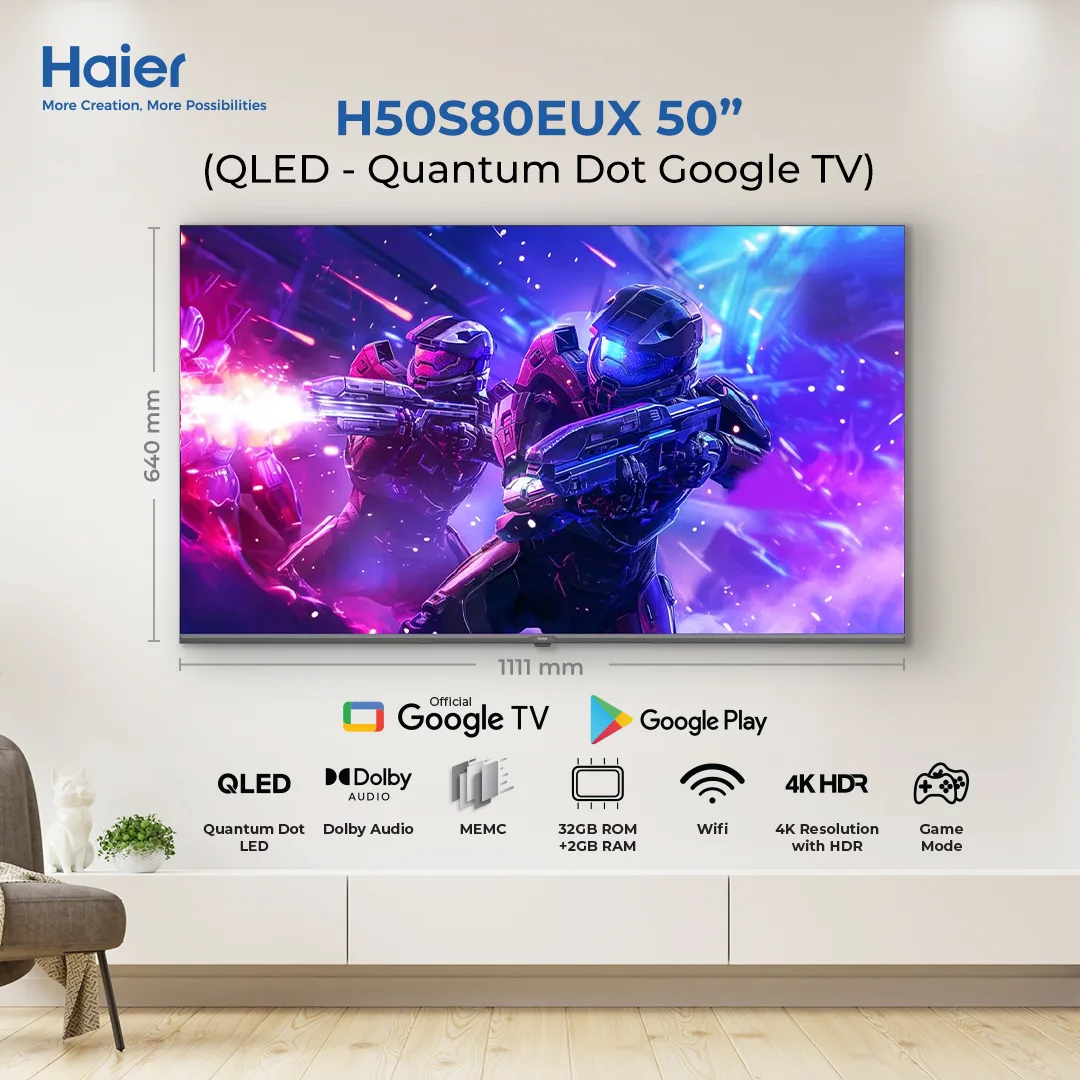 Haier - 50 Inch UHD 4K QLED Google TV - Dolby Audio - 4K HDR - H50S80EUX+ — H50S80EUX+