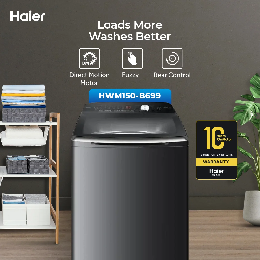 Haier - 15kg Top Loading - Fully Automatic - Washing Machine - DM Motor - HWM150-B699 — HWM150-B699