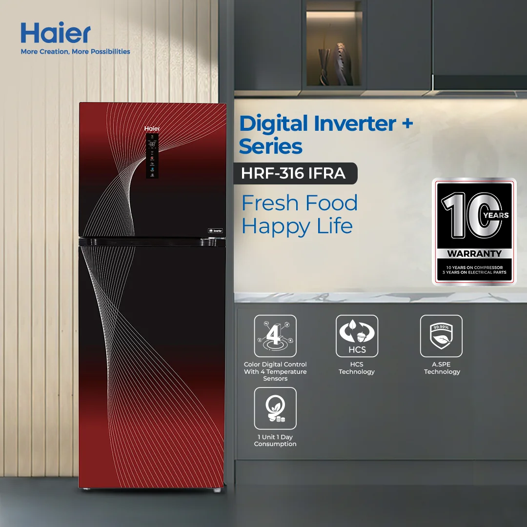 Haier - 12CFT HCS Digital Inverter Refrigerator - Frost Free - Dual Fan Technology - Solar Adaptive - HRF-346 IFRA — HRF-346 IFRA