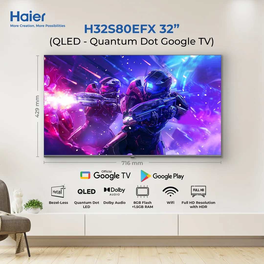 Haier - 32 Inch Full HD QLED Google TV - BezelLess - Dolby Audio - H32S80EFX — H32S80EFX