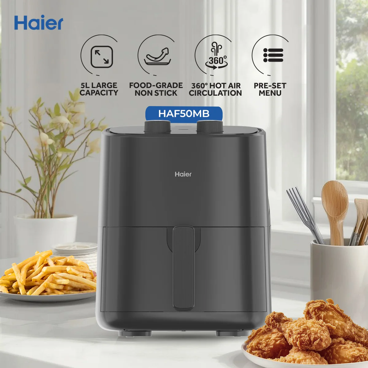 Haier - Black 5L - Manual Air Fryer - One Year Unit Replacement Warranty - HAF50MB+ — HAF50MB+