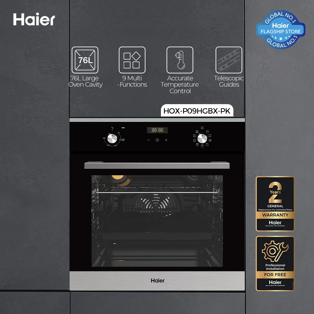 Haier - 76L Oven Cavity - 4D Heating - Telescopic Guide - HOX-P09HGBX+ — HOX-P09HGBX+
