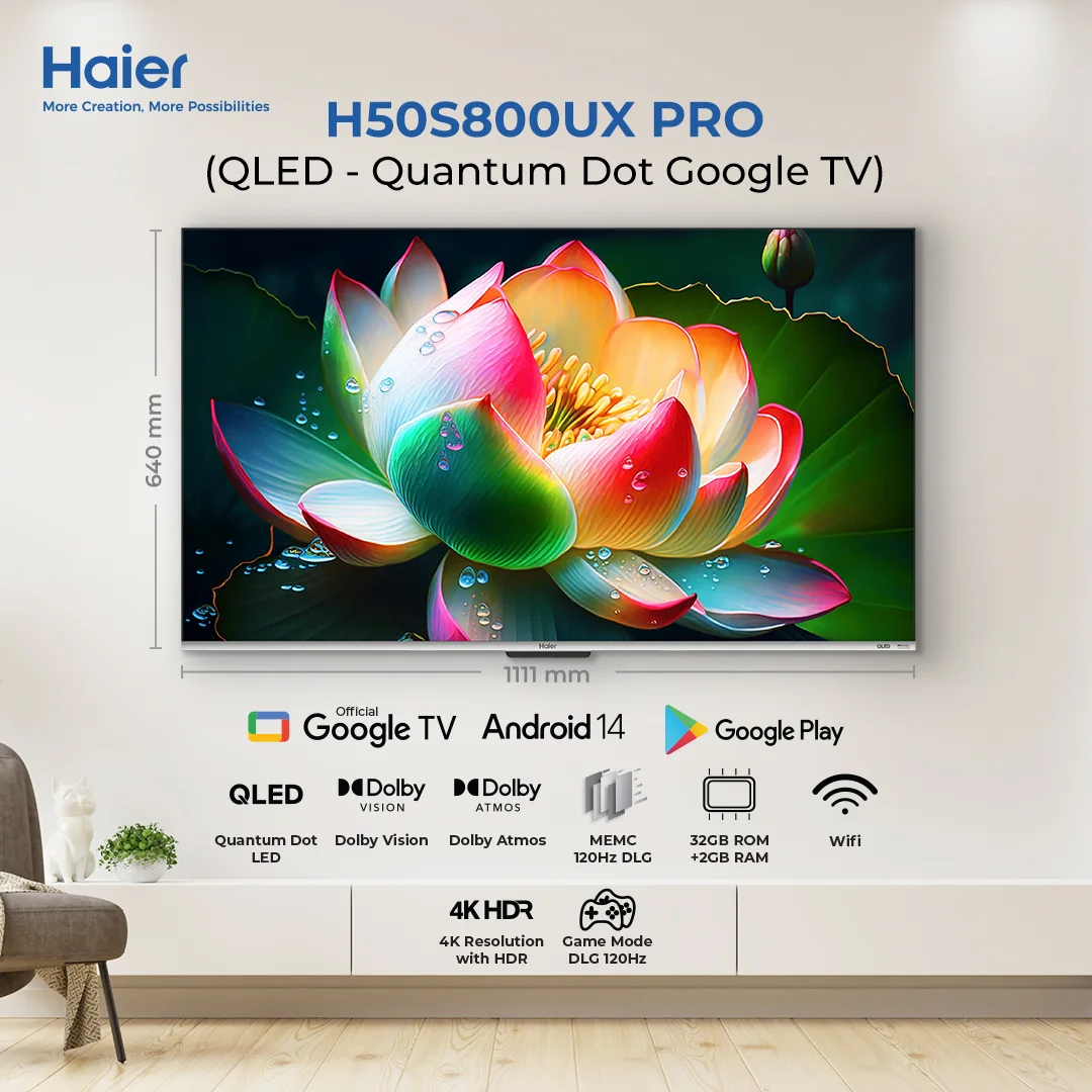 Haier - 50 Inch - UHD 4K QLED Google TV - Dolby Vision - Bezeless - Game Mode DLG 120 Hz - H50S800UX — H50S800UX