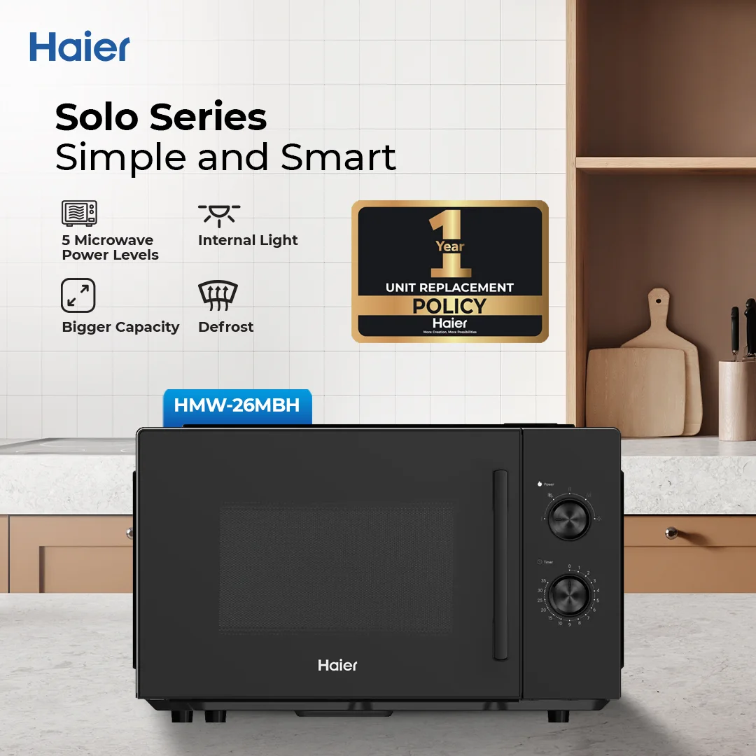 Haier - 25 L - Solo Series - Microwave Oven - Speed Defrost - Grilling - HMW-26MBH+ — HMW-26MBH+